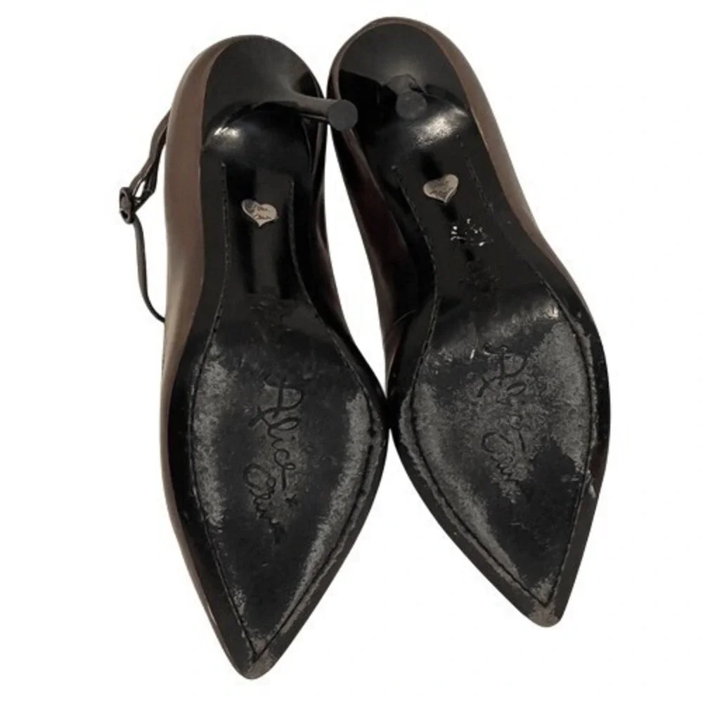 Alice + Olivia‎ Pewter Metallic Leather Stiletto Heels Ankle Strap Pumps US 6